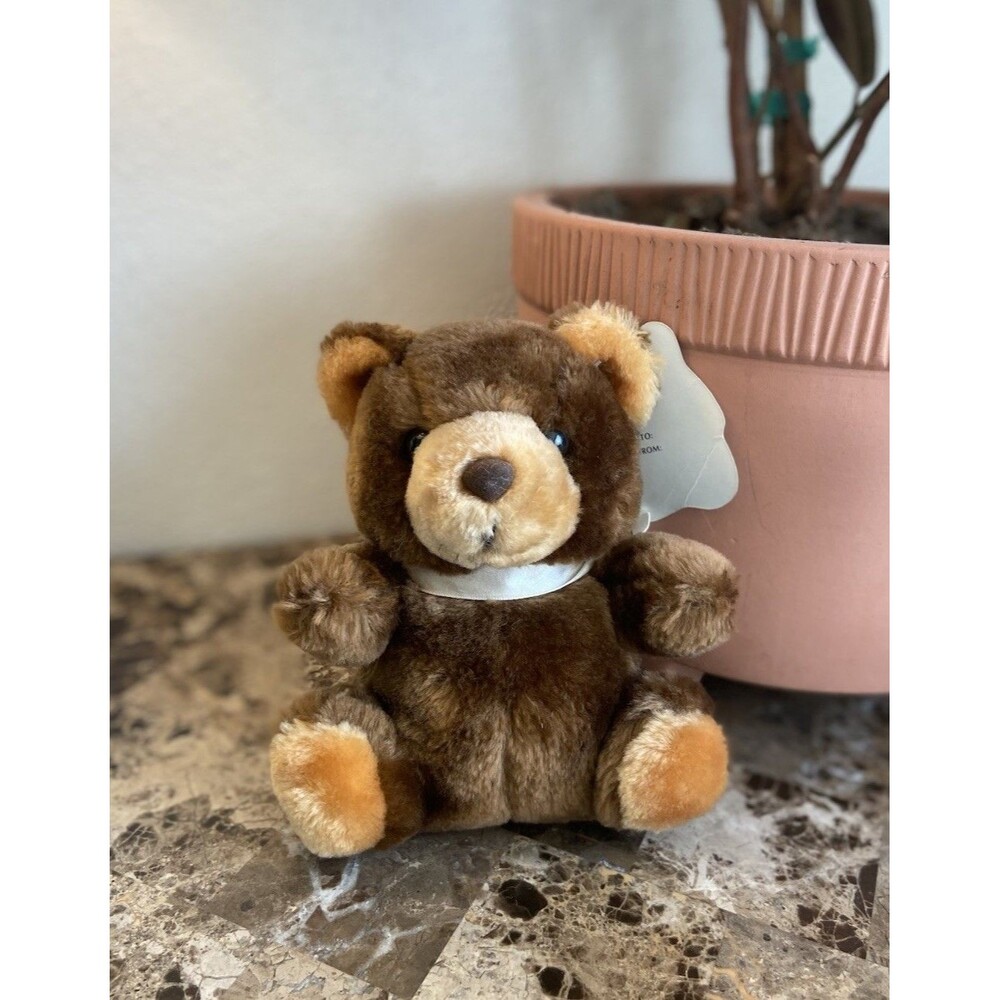 Antique Circus Circus Little Brown Bear With Tag And Bow Plushie Stuffed Animal